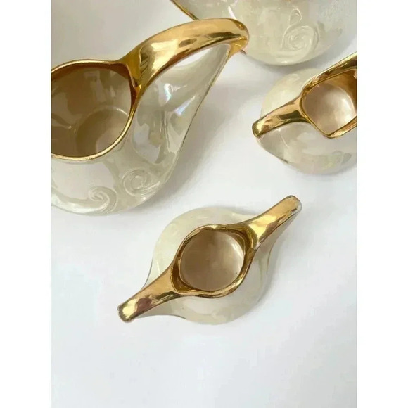 Iridescent 22k Gold Trimed Lustware Vintage Console Bowl 4 creamer sugar Bowls - Picture 6 of 10